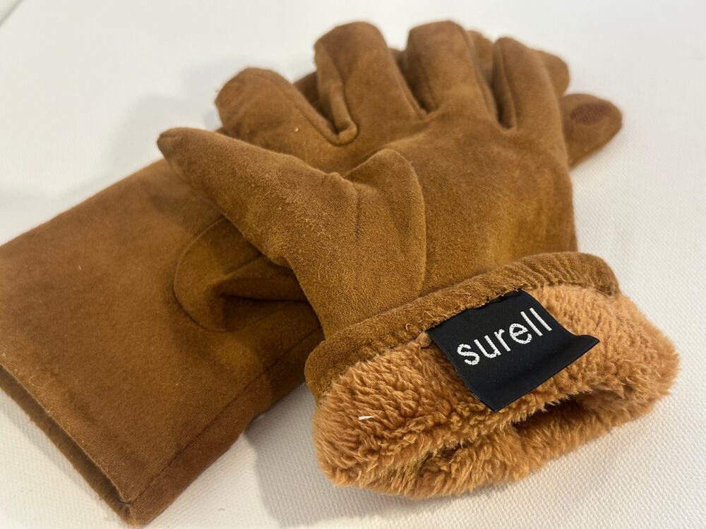 Surell Faux Suede Sherpa Fleece Lined Winter Gloves Touchscreen Cognac Brown OS